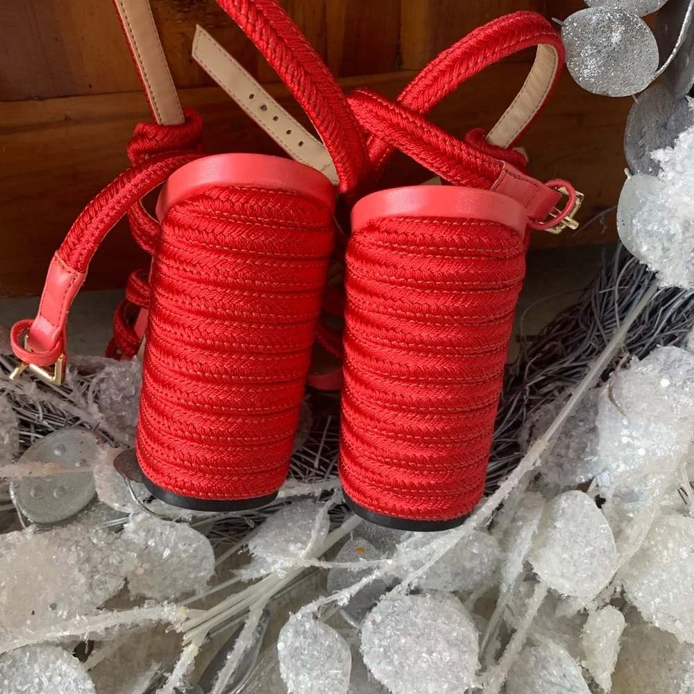 CAbi Red Knotted Strap Heeled Sandals